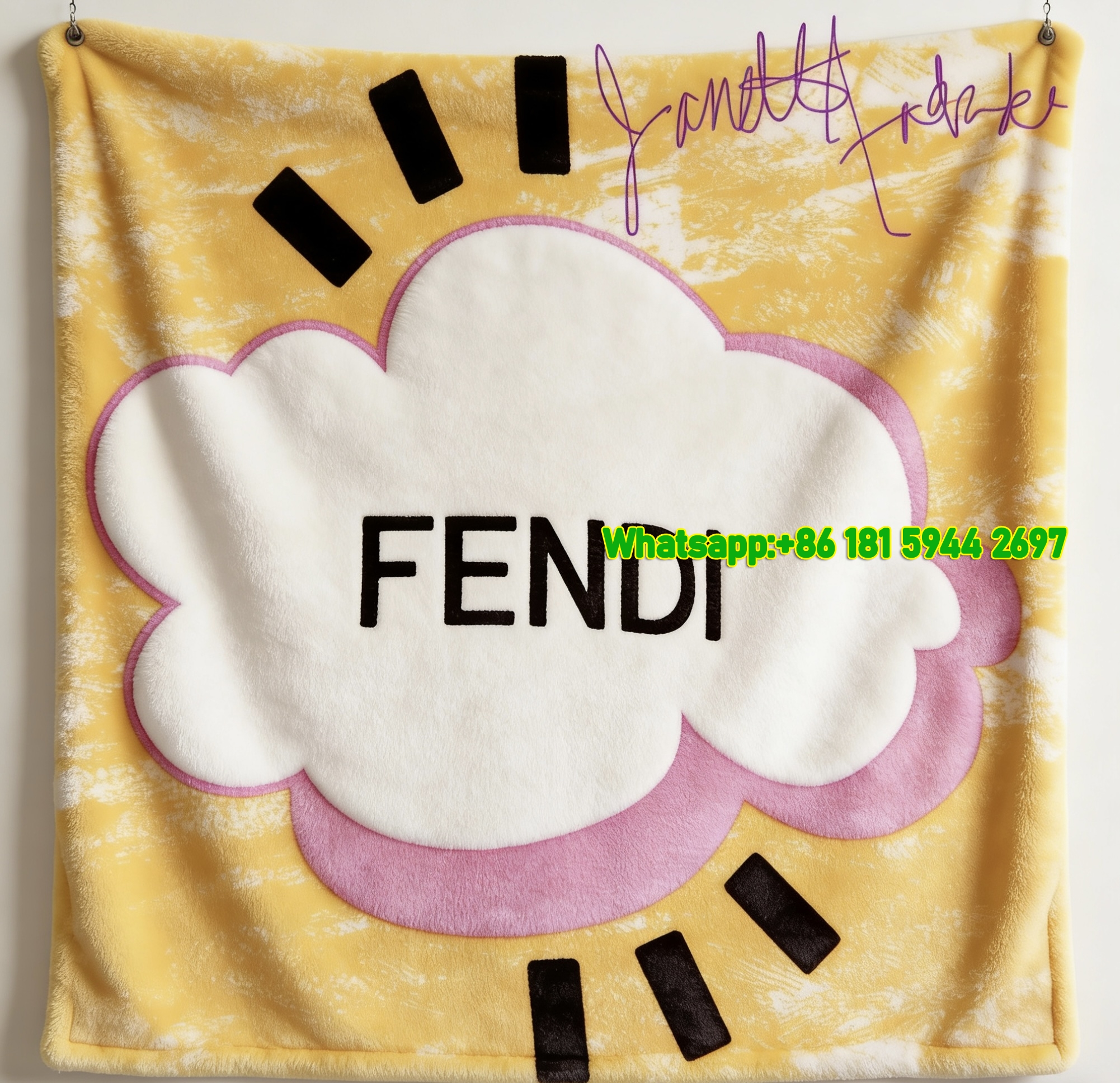 Fendi Pop Art Cloud Flannel Throw Blanket – Luxury Yellow & Pink IMG_9595